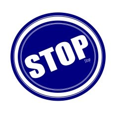 STOP white stamp text on blue