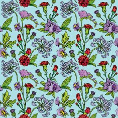 Seamless pattern with Realistic graphic flowers - hand drawn background