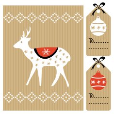 Christmas greeting card gift tags with reindeer balls vector