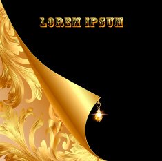 background with curled corner and gold vintage ornament