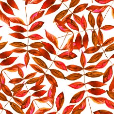 Seamless watercolor red leaves pattern with white background N2