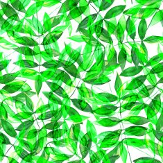 Seamless watercolor green leaves pattern with white background N3