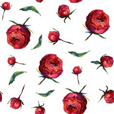 Seamless pattern with red fragile roses and leafs