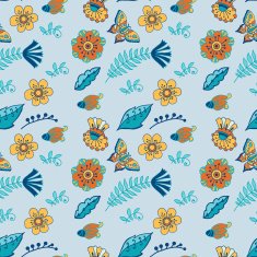 Doodle floral vector pattern with butterflies N2