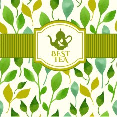Vector beautiful illustration with teapots logo on leaf backgrou N2