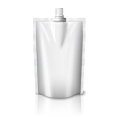 Blank realistic plastic pouch with cap isolated on white background