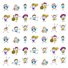 set of hand drawing happy kids N2