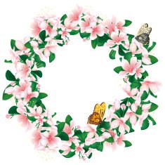 Floral wreath with butterflies isolated on white
