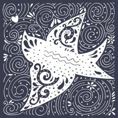 Hand drawn vintage label with swallow bird and decoration