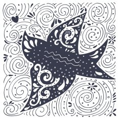 Hand drawn vintage label with swallow bird and decoration N2