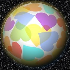 Romantic fantasy planet with rainbow heart motif