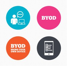 BYOD signs Human with notebook and smartphone N2