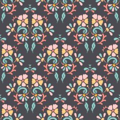 Seamless retro pattern of different colored flowers