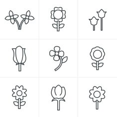 Line Icons Style Vector Flower icon set