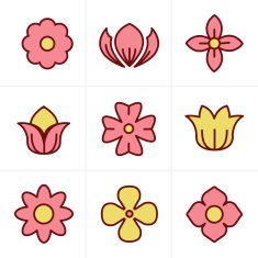 Icons Style Flower Set Vector Design