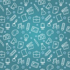 Vector creative seamless pattern with icons and signs