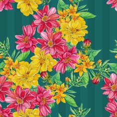 seamless pattern of dahlia flowers with leaves and smaller flowe