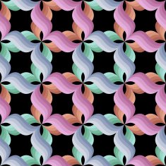 Background with bright stylized petals on black
