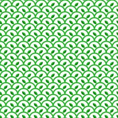 Green and White Waves Seamless Pattern with Leaves