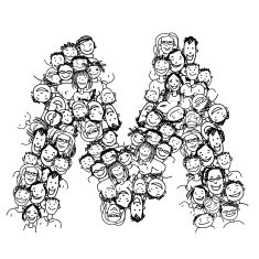 Letter M people crowd vector alphabet design