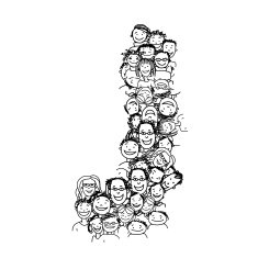 Letter J people crowd vector alphabet design