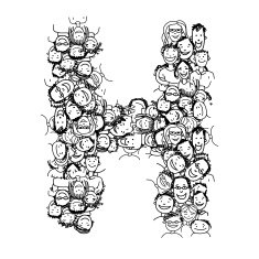 Letter H people crowd vector alphabet design
