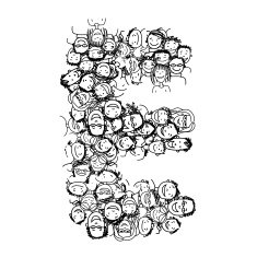 Letter E people crowd vector alphabet design