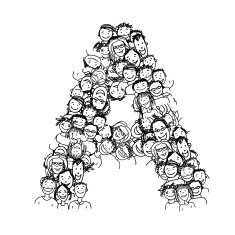 Letter A people crowd vector alphabet design