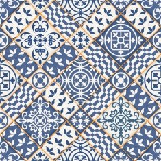 Seamless patchwork pattern from dark blue and white Moroccan tiles