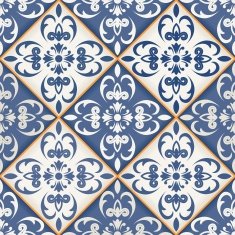 Seamless patchwork pattern from dark blue and white Moroccan tiles N2
