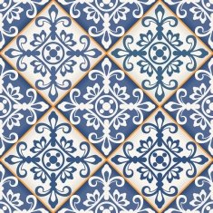 Seamless patchwork pattern from dark blue and white Moroccan tiles N3