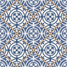 Seamless patchwork pattern from dark blue and white Moroccan tiles N4