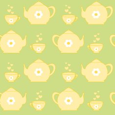 cute yellow pastel tea set seamless pattern illustration