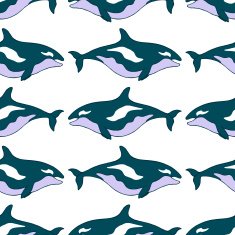 Seamless pattern with a blue killer whale vector illustration