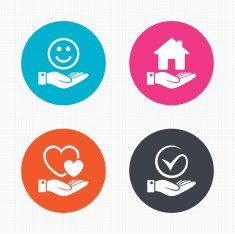 Smile and hand icon Heart Tick symbol N2