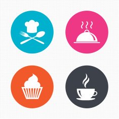 Food icons Muffin cupcake symbol Fork spoon N2