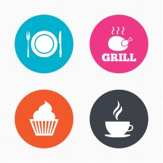 Food icons Muffin cupcake symbol Fork knife N8