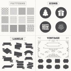 Happy new year sign Christmas tree and gift box N10