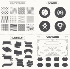 Baseball icons Ball with glove and bat symbols N13