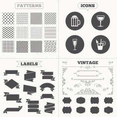 Alcoholic drinks signs Champagne beer icons N8