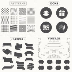 Happy new year sign Christmas tree and gift box N13