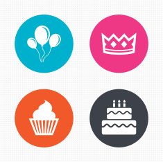 Birthday party icons Cake and cupcake symbol N3