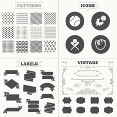 Baseball icons Ball with glove and bat symbols N15