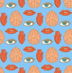 Sketch brain heart lips eye in vintage style