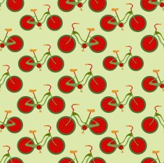 Seamless colorful background made of bikes with strawberry wheel