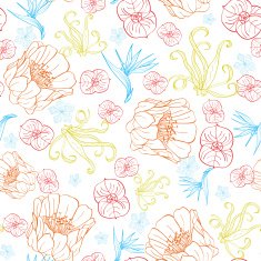 Vector Vibrant Tropical Orange Blue Flowers Seamless Pattern
