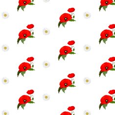 Seamless pattern with chamomile and poppies flowers N4