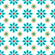Floral seamless pattern with blue flowers on white background
