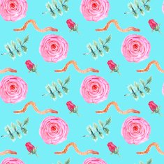 Watercolor rose and worm in vintage style