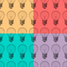 Colored seamless pattern with realistic light bulbs